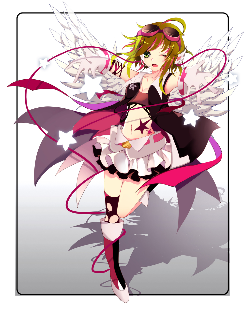 Safebooru 1girl Asymmetrical Legwear Black Legwear Breasts Cleavage Collarbone Feathered Wings 3489